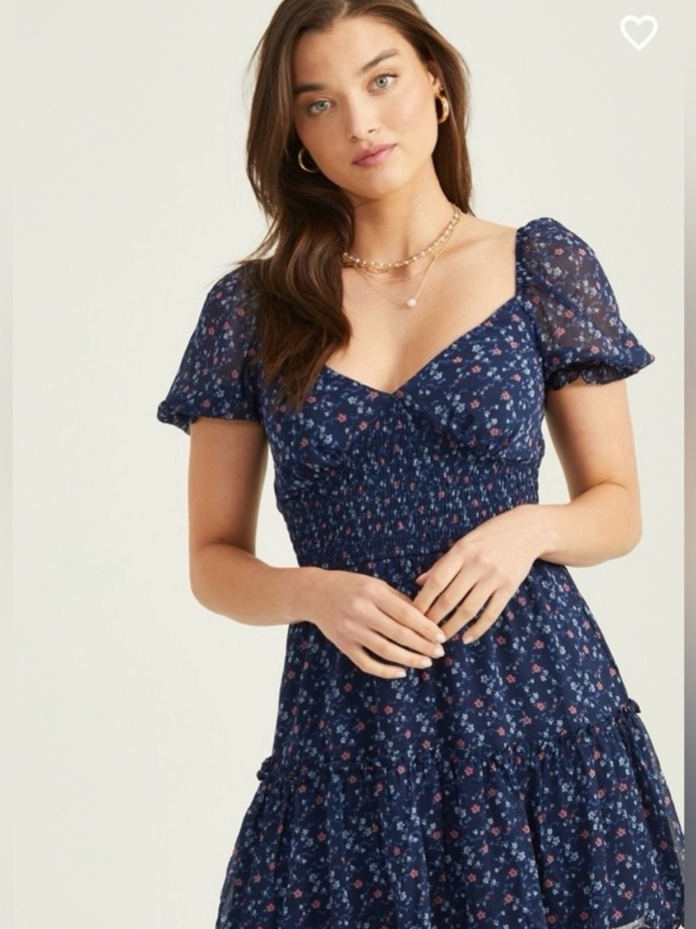 Altar'd State Navy Blue Floral Smocked Mini Dress